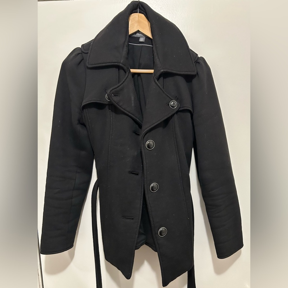 Kenneth Cole Reaction Belted Button Down Black Jacket - Womens Large
